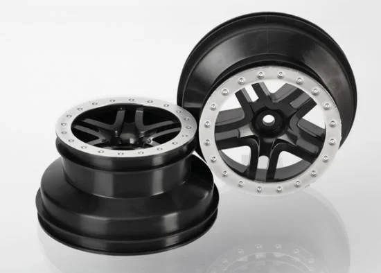 Traxxas Wheels SCT Split-Spoke black satin chrome beadlock style dual profile (2.2 outer 3.0 inner) (2WD front) (2) &mdash; image 2 of 2