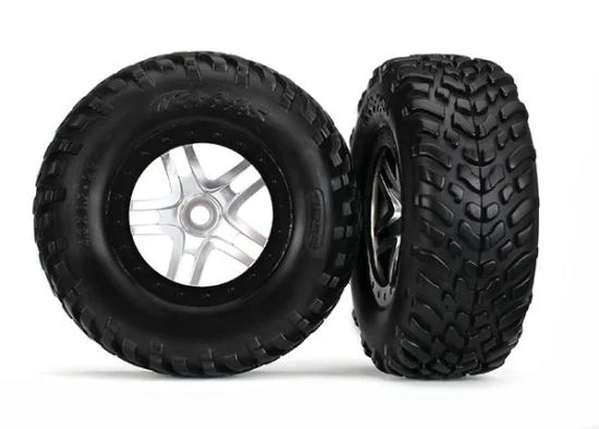 Traxxas Tires wheels assembled glued (S1 compound) (SCT Split-Spoke satin chrome black beadlock style wheels dual profile (2.2 outer 3.0 inner) SCT off-road racing tires foam inserts) (2) (4WD f/r 2WD rear) (TSM rated) — image 2 of 2