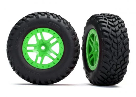 Traxxas Tires wheels assembled glued (SCT Split-Spoke green wheels SCT off-road racing tires foam inserts) (2) (4WD f/r 2WD rear) (TSM rated) — image 2 of 2