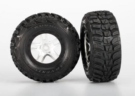 Traxxas Tires wheels assembled glued (S1 ultra-solft off-road racing compound) (SCT Split-Spoke satin chrome black beadlock style wheels dual profile (2.2 outer 3.0 inner) Kumho tires foam inserts) (2) (front/rear) — image 2 of 3
