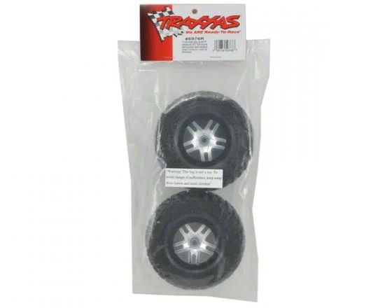 Traxxas Tires wheels assembled glued (S1 ultra-solft off-road racing compound) (SCT Split-Spoke satin chrome black beadlock style wheels dual profile (2.2 outer 3.0 inner) Kumho tires foam inserts) (2) (front/rear) — image 3 of 3