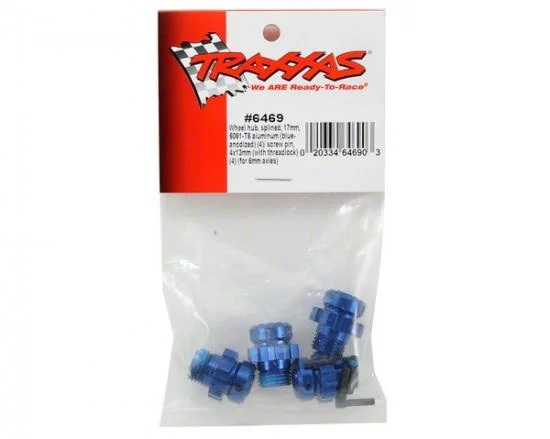 Traxxas Wheel hub splined 17mm 6061-T6 Aluminium (blue-anodized) (4)/ screw pin 4x13mm (with threadlock) (4) (for 6mm axles) — image 2 of 2