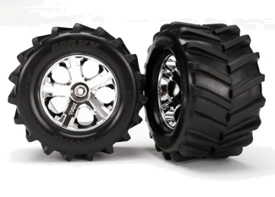 Traxxas Tires and wheels assembled glued 2.8 (All-Star chrome wheels MAXX tires foam inserts) (2) — image 2 of 2
