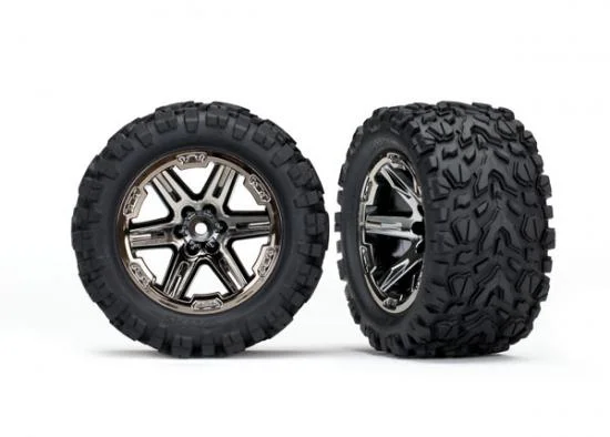 Traxxas Tires wheels assembled glued (2.8) (RXT black chrome wheels Talon Extreme tires foam inserts) (2) (TSM rated) &mdash; image 2 of 2