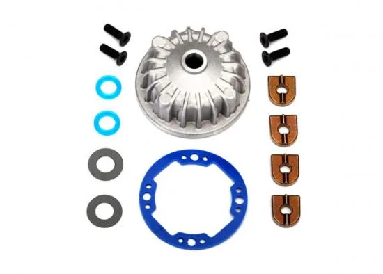 Traxxas Housing center differential (Aluminium)/ x-ring gaskets (2)/ ring gear gasket/ bushings (2)/ 5x10x0.5mm PTFE-coated washers (2)/ 2.5x8 CCS (4) &mdash; image 2 of 2