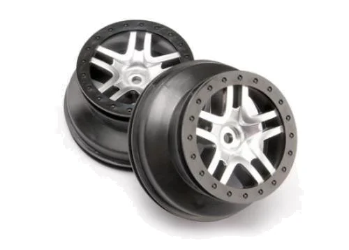 Traxxas Short Course Satin Chrome SS Wheels - Black Beadlock - 12mm Hex (2) &mdash; image 2 of 3