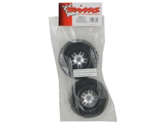 Traxxas Tires wheels assembled glued (SCT Split-Spoke satin chrome black beadlock style wheels Kumho tires foam inserts) (2) (4WD front/rear 2WD rear only) — image 3 of 3