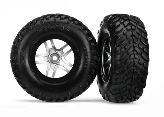Traxxas Tires wheels assembled glued (SCT Split-Spoke satin chrome black beadlock style wheels dual profile (2.2 outer 3.0 inner) SCT off-road racing tires foam inserts) (2) (4WD f/r 2WD rear) (TSM rated) — image 2 of 2