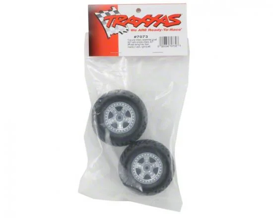 Traxxas Tires and wheels assembled glued (SCT satin chrome wheels SCT off-road racing tires foam inserts) (1 each right left) &mdash; image 3 of 3
