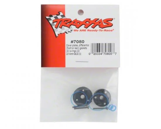 Traxxas Cover plates differential (front or rear)/ gaskets (2)/ o-rings (2)/ 2x14mm BCS (4) — image 2 of 2