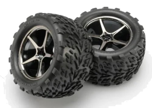 Traxxas Tires and wheels assembled glued (Gemini black chrome wheels Talon tires foam inserts) (2) — image 2 of 3