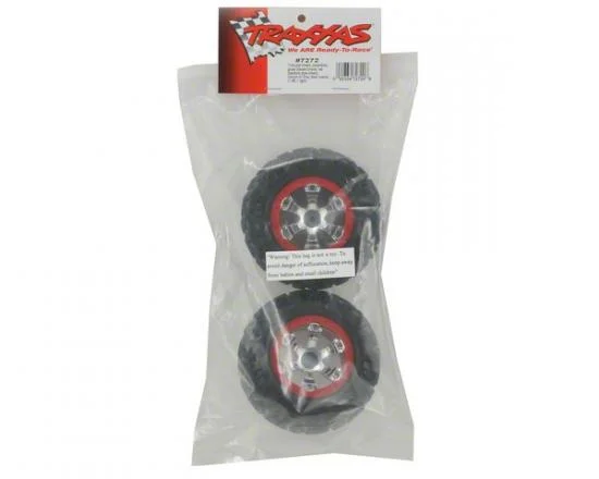 Traxxas Tires and wheels assembled glued (Geode chrome red beadlock style wheels Canyon AT tires foam inserts) (1 left 1 right) — image 3 of 3
