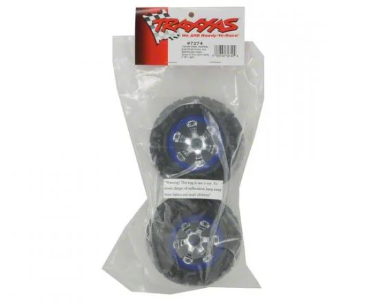 Traxxas Tires and wheels assembled glued (Geode chrome blue beadlock style wheels Canyon AT tires foam inserts) (1 left 1 right) — image 3 of 3
