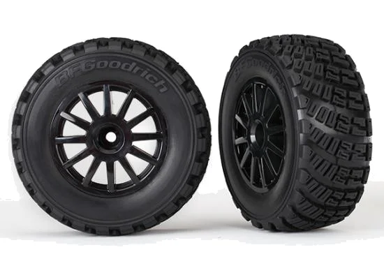 Traxxas Tires wheels assembled glued (black wheels gravel pattern tires foam inserts) (2) (TSM rated) — image 2 of 2