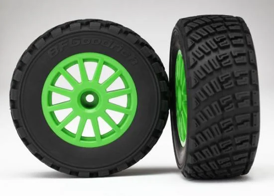 Traxxas Tires wheels assembled glued (Green wheels BFGoodrich Rally gravel pattern tires foam inserts) (2) (TSM rated) &mdash; image 2 of 3