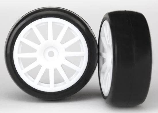 Traxxas Tires wheels assembled glued (12-spoke white wheels slick tires) (2) — image 2 of 3