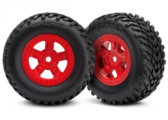 Traxxas Tires and wheels assembled glued (SCT red wheels SCT off-road racing tires) (1 each right left) &mdash; image 2 of 2