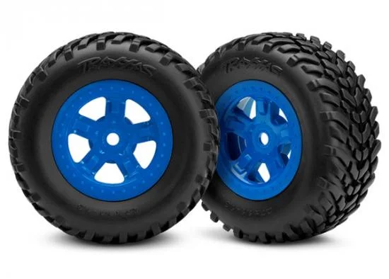 Traxxas Tires and wheels assembled glued (SCT blue wheels SCT off-road racing tires) (1 each right left) &mdash; image 2 of 2