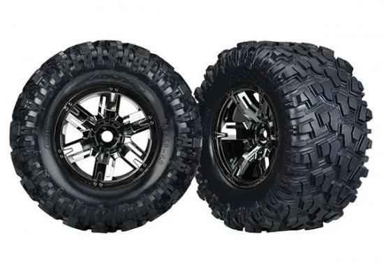 Traxxas MAXX AT Tyres Pre Glued on Black Chrome X-MAXX Wheels (2) &mdash; image 2 of 2