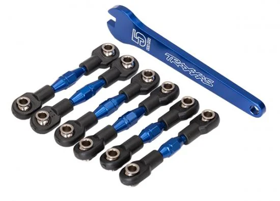 Traxxas Turnbuckles Aluminium (blue-anodized) camber links 32mm (front) (2)/ camber links 28mm (rear) (2)/ toe links 34mm (2)/ Aluminium wrench — image 2 of 2
