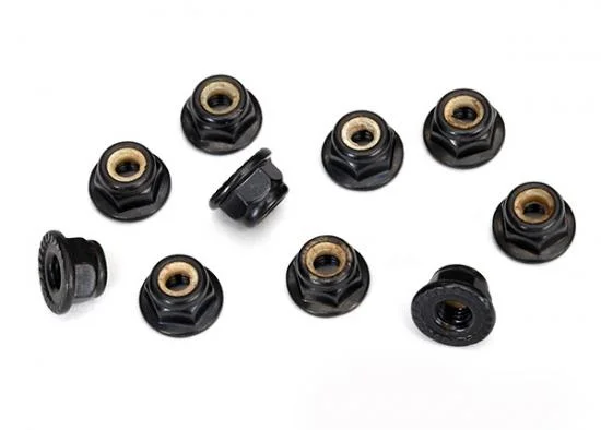 Traxxas M4 Flanged Nylon Locking Nuts - Serrated Black Steel (10) &mdash; image 2 of 2
