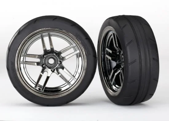 Traxxas Tires and wheels assembled glued (split-spoke black chrome wheels 1.9 Response tires) (front) (2) — image 2 of 2
