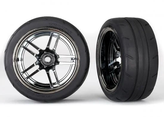 Traxxas Tires and wheels assembled glued (split-spoke black chrome wheels 1.9 Response tires) (extra wide rear) (2) — image 2 of 2