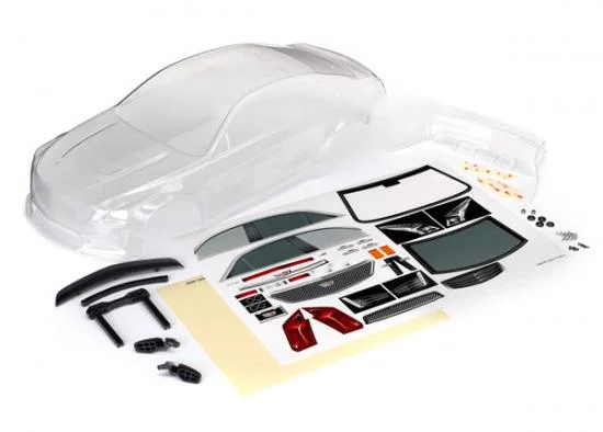 Traxxas Body Cadillac CTS-V (clear requires painting)/ decal sheet (includes side mirrors spoiler mounting hardware) — image 2 of 2