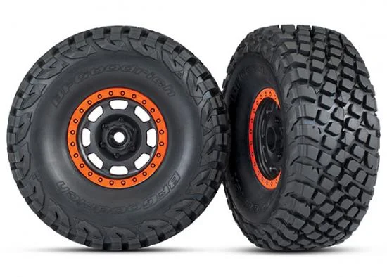 Traxxas Tires and wheels assembled glued (Desert Racer wheels black with orange beadlock BFGoodrich Baja KR3 tires) (2) &mdash; image 2 of 2