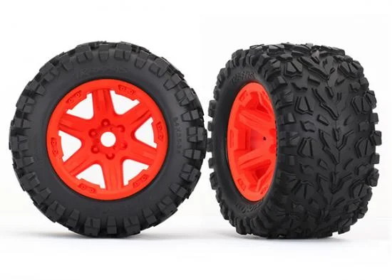 Traxxas Tires wheels assembled glued (orange wheels Talon EXT tires foam inserts) (2) (17mm splined) (TSM rated) — image 2 of 2