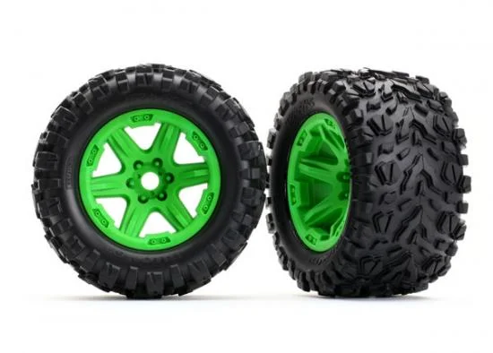Traxxas Tires wheels assembled glued (green wheels Talon EXT tires foam inserts) (2) (17mm splined) (TSM rated) — image 2 of 2