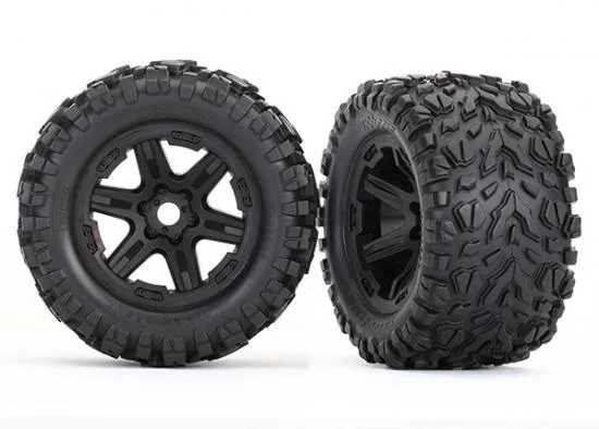 Traxxas Tires wheels assembled glued (black wheels Talon EXT tires foam inserts) (2) (17mm splined) (TSM rated) &mdash; image 2 of 2