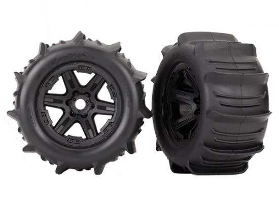 Traxxas Tires wheels assembled glued (black 3.8 wheels paddle tires foam inserts) (2) (TSM rated) — image 2 of 2