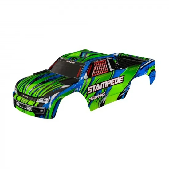 Traxxas Body, Stampede (also fits Stampede VXL), Green (painted, decals applied) (assembled with front + rear body mounts for clipless mounting) — image 2 of 2