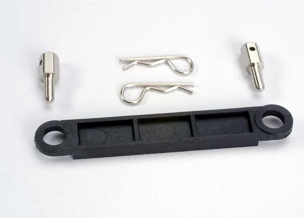 Traxxas Battery hold-down plate (black)/ metal posts (2)/body clips (2) &mdash; image 3 of 3