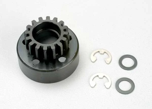 Traxxas Clutch bell (16-tooth)/5x8x0.5mm fiber washer (2)/ 5mm e-clip (requires 5x11x4mm ball bearings part 4611) (1.0 metric pitch) &mdash; image 3 of 3