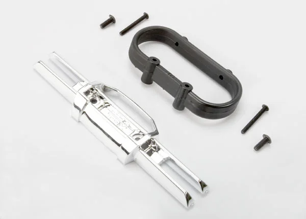 Traxxas Bumper rear (chrome)/ bumper mount rear/ 4x10mm BCS (2)/ 3x25mm BCS (2) — image 2 of 2