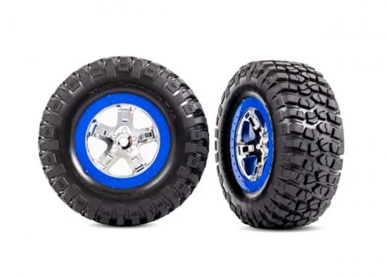 Traxxas Tyres + wheels, assembled, glued (SCT chrome, blue beadlock style wheels, BFGoodrich Mud-Terrain T/A KM2 Tyres, foam inserts) (2) (4WD front/rear, 2WD rear only) — image 2 of 2