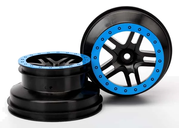 Traxxas Wheels SCT Split-Spoke black blue beadlock style dual profile (2.2 outer 3.0 inner) (4WD f/r 2WD rear) (2) — image 2 of 2