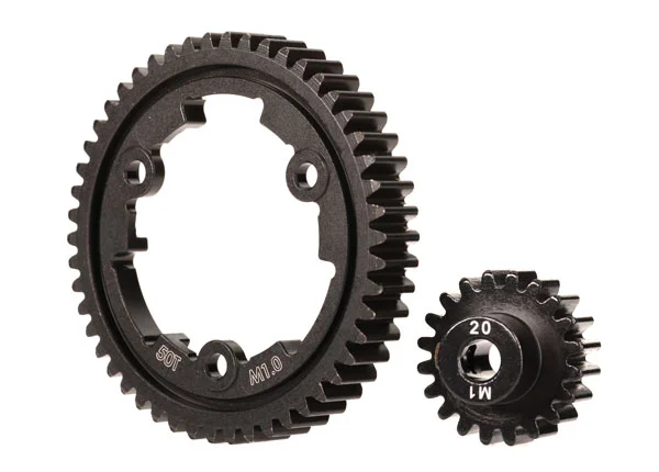 Traxxas Spur gear, 50-tooth, steel (wide-face)/ gear, 20-T pinion (1.0 metric pitch) (fits 5mm shaft)/ set screw — image 2 of 2