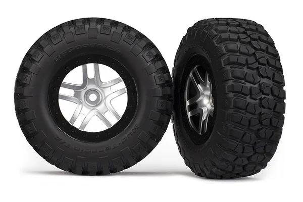 Traxxas Tires wheels assembled glued (S1 ultra-soft off-road racing compound) (SCT Split-Spoke satin chrome black beadlock style wheels BFG Mud-Terrain tires foam inserts) (2) (4WD front/rear 2WD rear only) — image 4 of 4