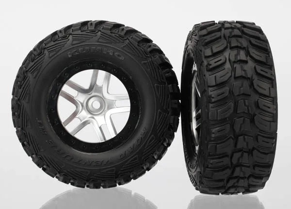 Traxxas Tires wheels assembled glued (SCT Split-Spoke satin chrome black beadlock style wheels Kumho tires foam inserts) (2) (4WD front/rear 2WD rear only) — image 4 of 4