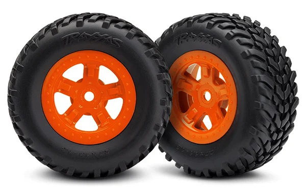 Traxxas Tires and wheels assembled glued (SCT orange wheels SCT off-road racing tires)(1 each right left) — image 2 of 2