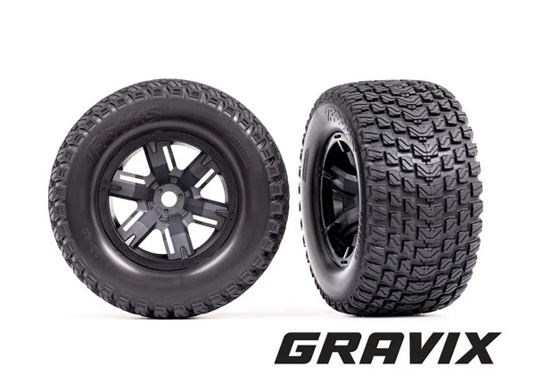 Traxxas Tyres + wheels, assembled, glued (X-MAXX black wheels, Gravix Tyres, foam inserts) (left + right) &mdash; image 2 of 2
