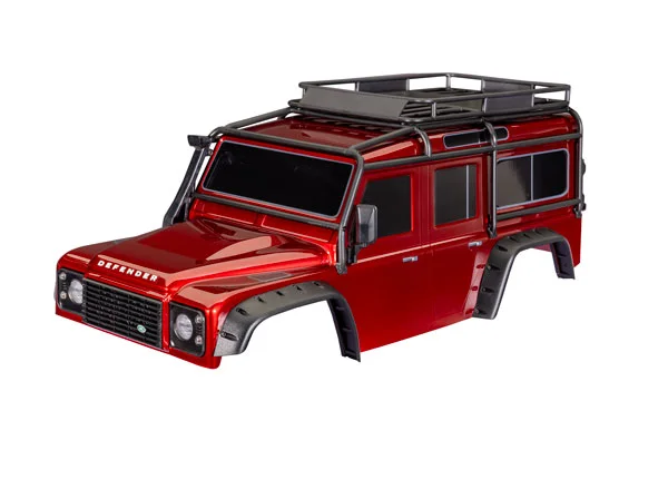 Traxxas Body, Land Rover Defender, Red (complete with ExoCage, fuel canisters, jack, spare tyre mount + clipless mounting) — image 2 of 2