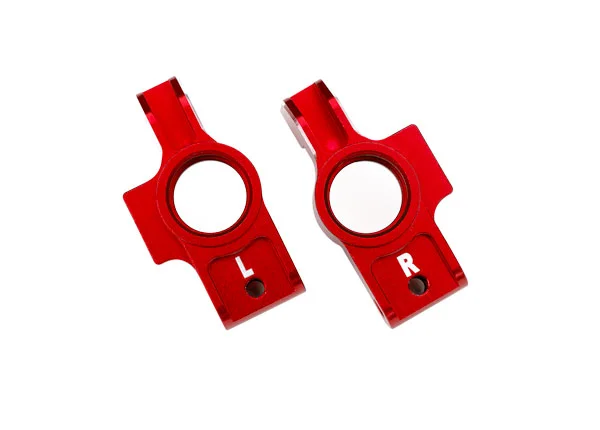 Traxxas Carriers, stub axle, 6061-T6 aluminium (red-anodised), (left + right)/ 3x12mm BCS (with threadlock) (2)/ 2.5x6mm BCS (with threadlock) (2) — image 2 of 2