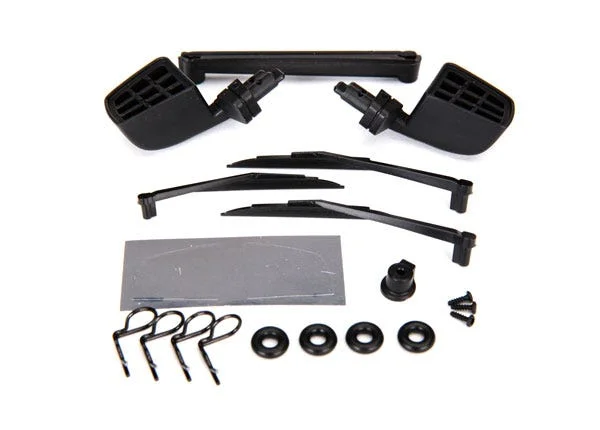 Traxxas Mirrors side black (left right)/ o-rings (4)/ windshield wipers left right rear/ wiper retainers (2)/ body clips (4)/ 1.6x5 BCS (self-tapping) (3) &mdash; image 2 of 2