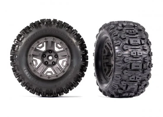 Traxxas Tyres + wheels, assembled, glued (charcoal gray 2.8 wheels, Sledgehammer Tyres, foam inserts) (2) (TSM rated) — image 2 of 2