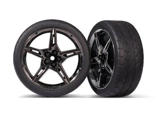 Traxxas Tyres and wheels, assembled, glued (split-spoke black chrome wheels, 19 Response Tyres) (front) (2) — image 2 of 2