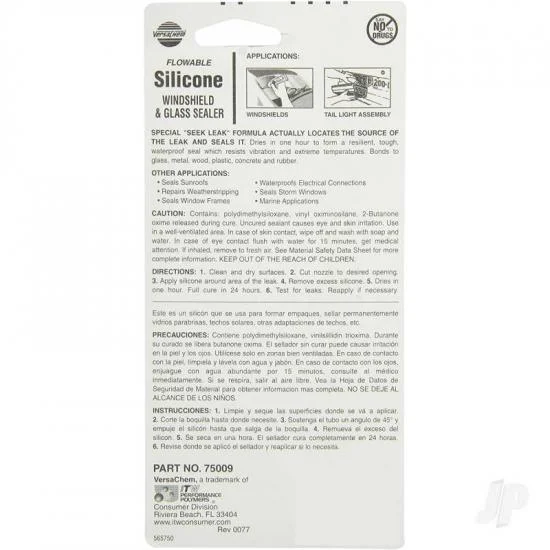 VersaChem 15oz Windshield + Glass Sealer Flowable Silicone (Tube, Carded) — image 2 of 2